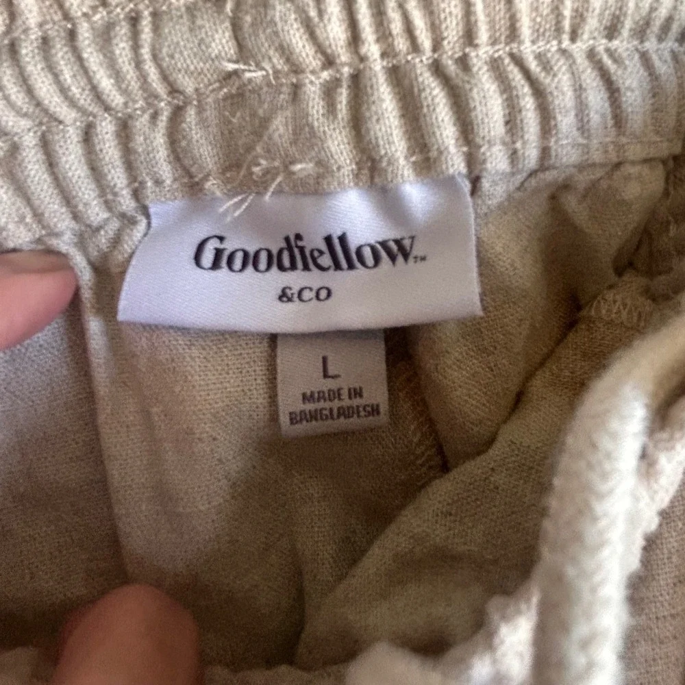 Goodfellow & Co Mens Linen Blend Elastic Waist Pants Beige Oatmeal Large